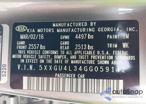 2016 Kia Optima Ex from USA, damaged, VIN 5XXGU4L34GG059142